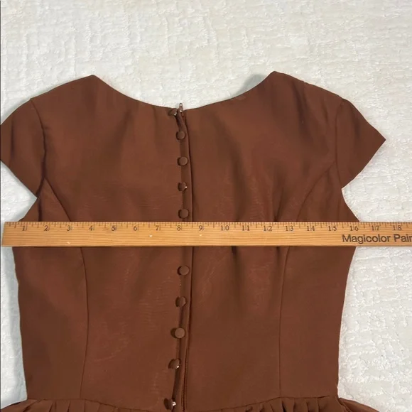 Vintage Dress First brown flare layered short cap sleeves covered buttons retro - Picture 10 of 12